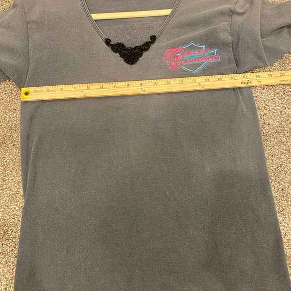 Harley Davidson Vintage V Neck Crochet Trim Beaver Biker Beaverton Tee - Picture 6 of 6